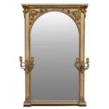 A Victorian Gilt and Gesso Girandole Mirror, 2nd half 19th century, the arched bevelled glass