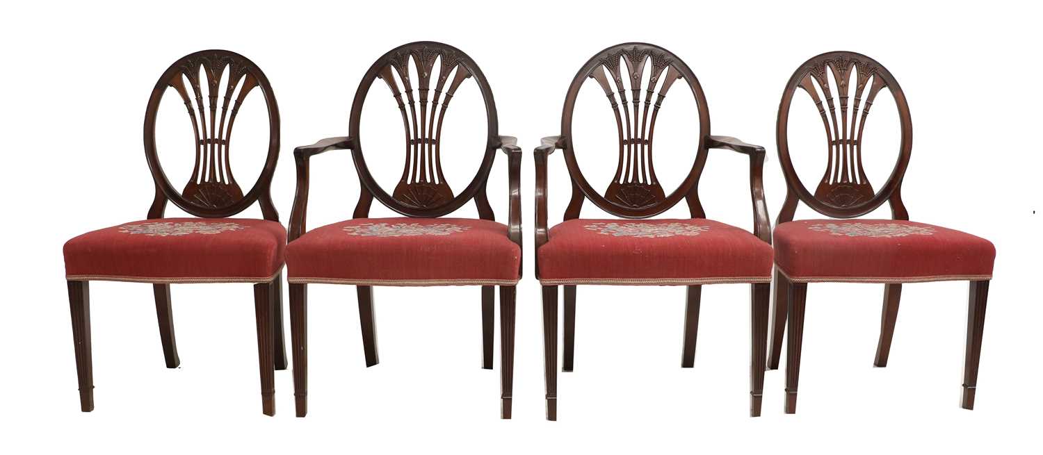 A Set of Eight (6+2) Carved Mahogany Hepplewhite-Style Dining Chairs, late 19th/early 20th - Image 2 of 3