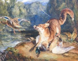 John Frederick Lewis RA (1805-1876) "Mallard Surprised by a Fox" Signed and dated 1829, watercolour,