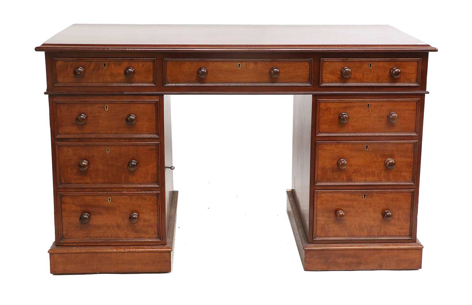 A Victorian Mahogany Double Pedestal Desk, 3rd quarter 19th century, the rectangular moulded top