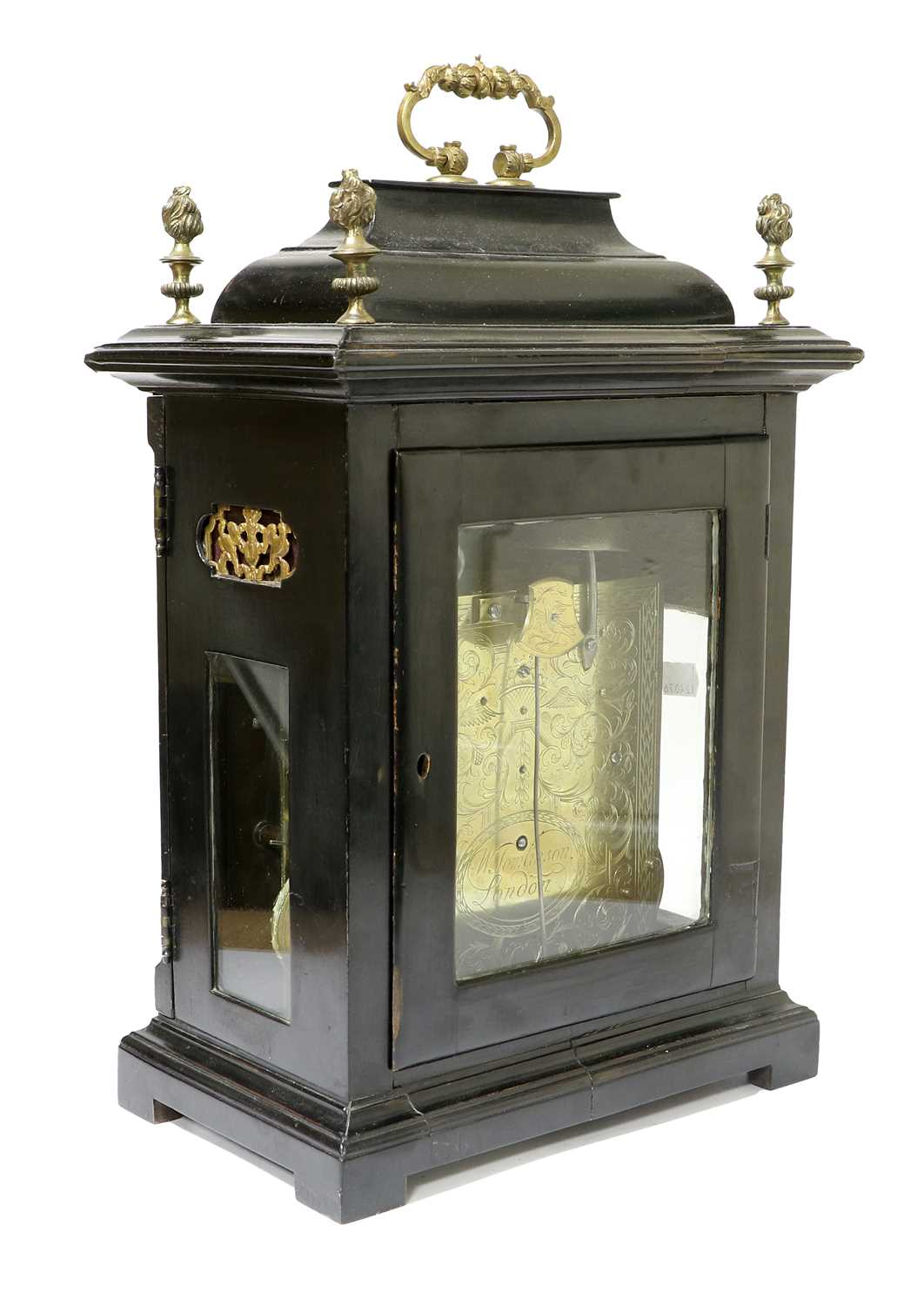 An Ebonised Chiming Table Clock, signed W Tomlinson, London, early 18th century, inverted bell top - Bild 8 aus 25