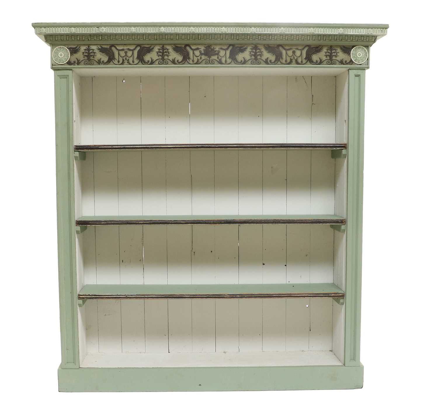 A Victorian Painted Free-Standing Bookcase, in the manner of Robert Adam, late 19th century, the