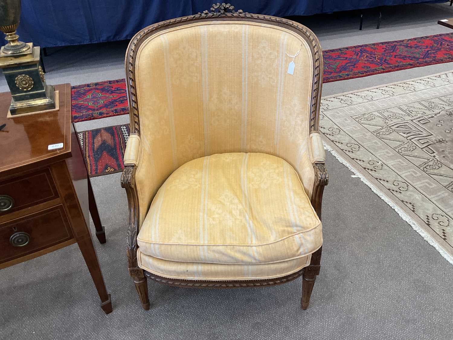 A Pair of Early 20th Century Carved Walnut or Beech Framed Tub Armchairs, recovered in orange floral - Image 8 of 10