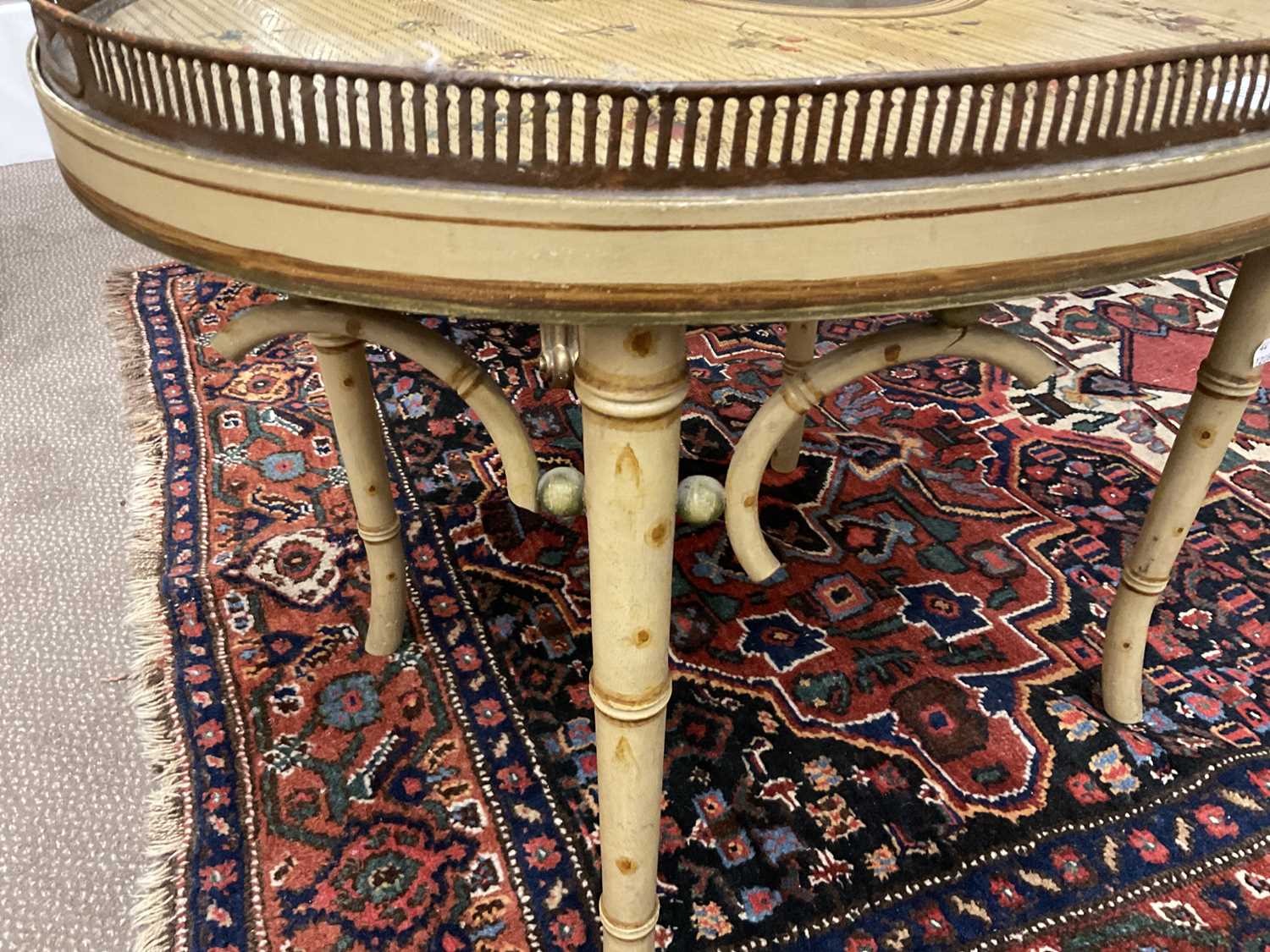 A Regency-Style Cream-Painted Oval Side Table, the toleware tray top with a pierced gallery, the - Image 8 of 14