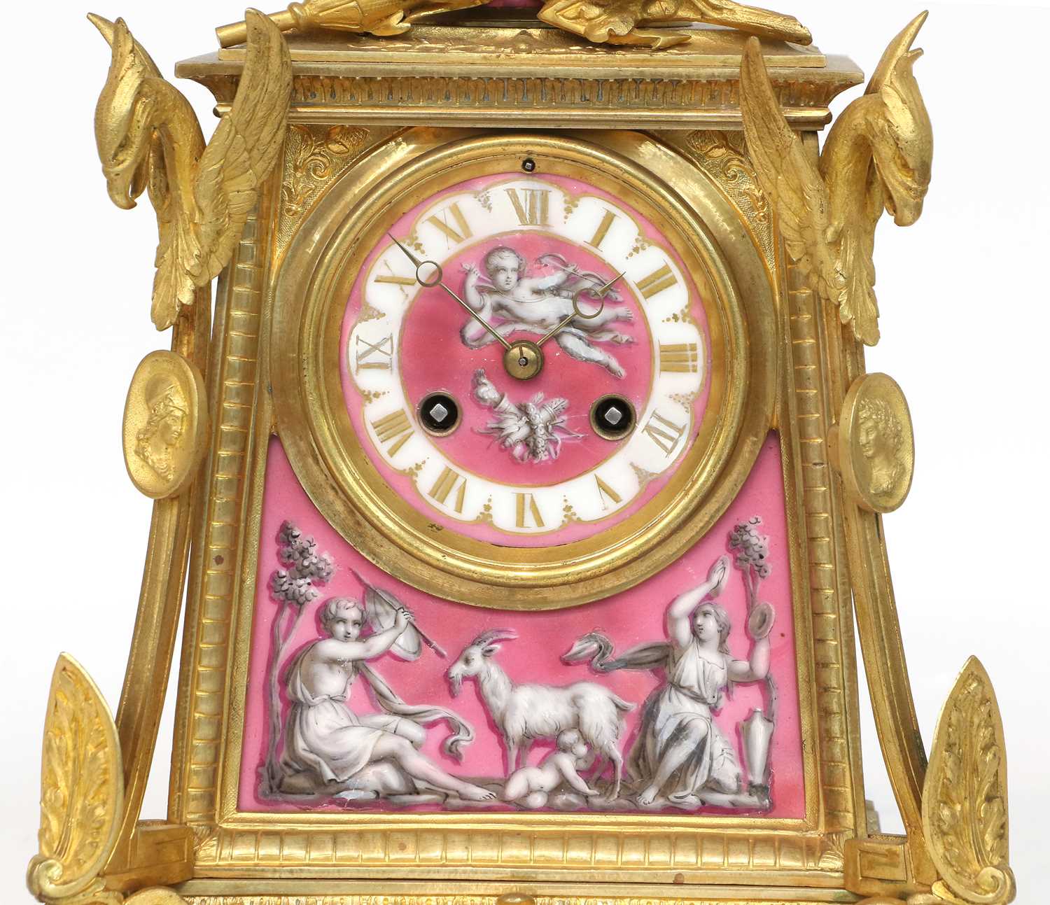 A Gilt Metal and Porcelain Mounted Striking Mantel Clock, circa 1890, case surmounted with a bust of - Image 6 of 7