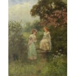Henry John Yeend King (1855-1924) Elegant ladies in repose at a country stile Signed, oil on