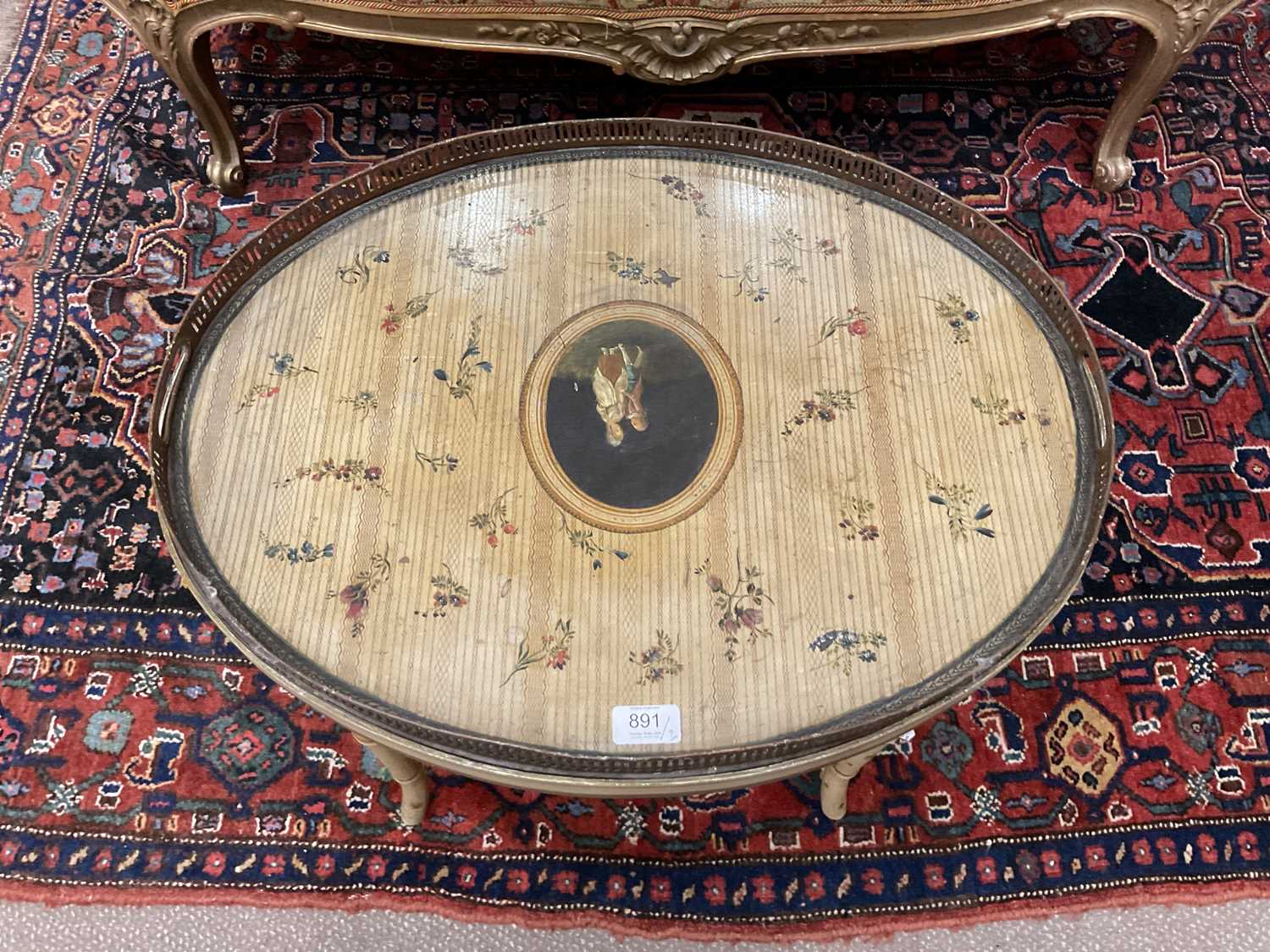 A Regency-Style Cream-Painted Oval Side Table, the toleware tray top with a pierced gallery, the - Image 10 of 14