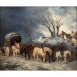 Attributed to John Frederick Herring Snr. (1795-1865) Horse team and caravan traversing a Winter