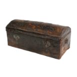 A George III Brass-Studded and Leather-Covered Travelling Trunk, the hinged lid with pine-lined