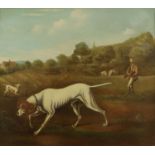 British Provincial School (19th Century) Sportsman and hounds on the scent Oil on canvas, 47cm by