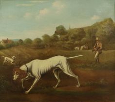British Provincial School (19th Century) Sportsman and hounds on the scent Oil on canvas, 47cm by