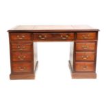 A George III-Style Mahogany Double Pedestal Desk, late 19th century, the moulded rectangular top