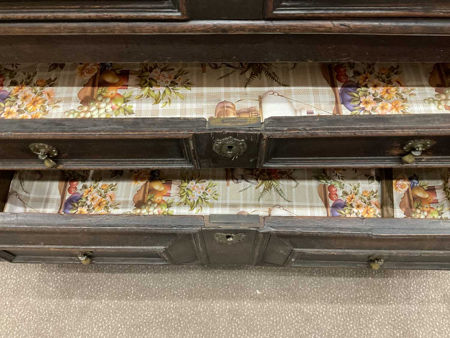 An Oak Geometric-Moulded Chest of Drawers, circa 1700, the moulded top above four two-as-one moulded - Image 5 of 8