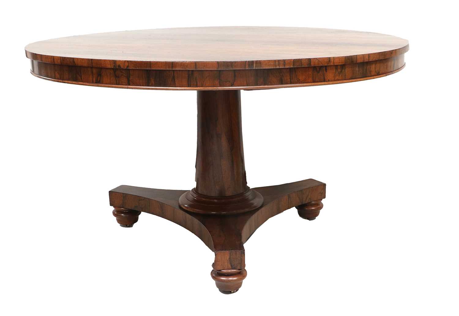 A William IV Rosewood Circular Dining Table, 2nd quarter 19th century, the flip-top on a column