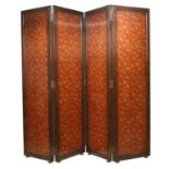 A Reproduction Four-Leaf Mahogany or Hardwood Dressing Screen, modern, each panel decorated with