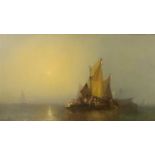 British School (Later 19th Century) Fishing boats in a calm at dusk Indistinctly signed C W