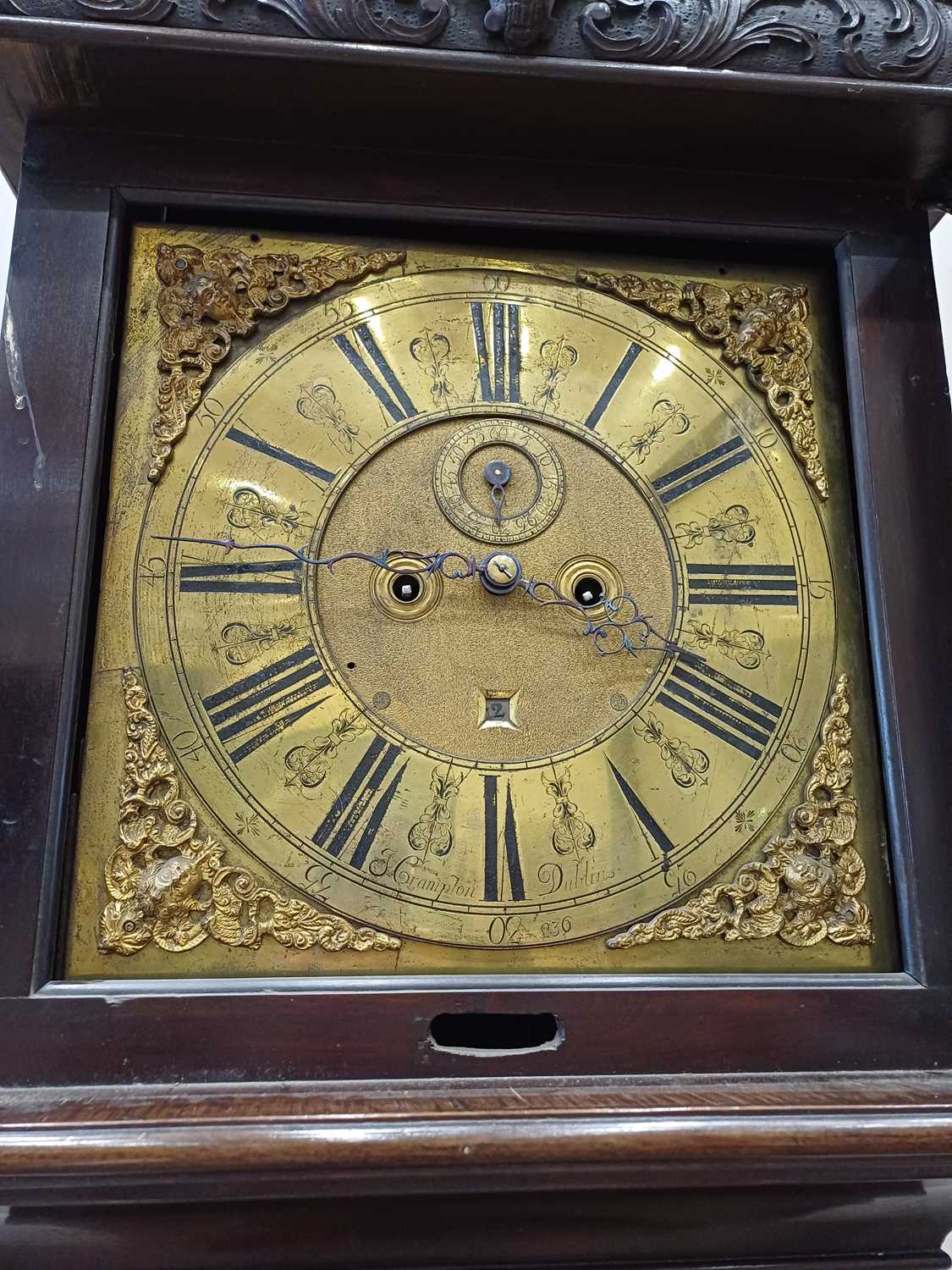 A Mahogany Eight Day Longcase Clock, swan neck pediment with carved borders, carved wooden - Image 12 of 20