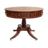 A Mahogany, Crossbanded, Boxwood, Ebony-Strung and Marquetry-Decorated Drum Table, modern, In