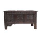 A Late 17th Century Westmorland Joined Oak Chest, initialled SL and dated 1688, the moulded hinged