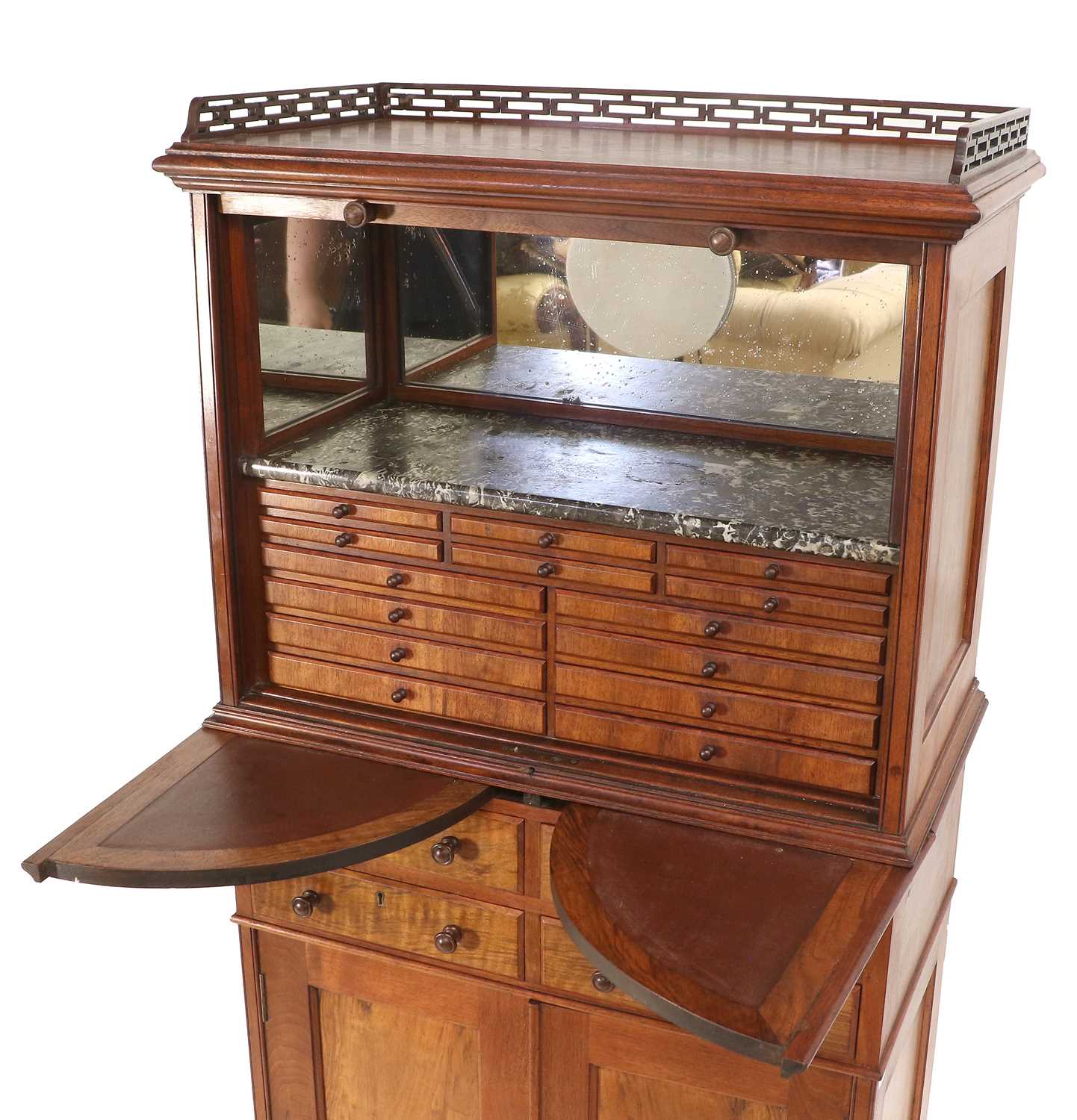 A Victorian Walnut Dentist's Cabinet, late 19th century, the pierced fretwork gallery above a - Image 2 of 2