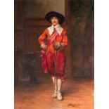 Alex de Andreis (1880-1920) Dutch A cavalier standing in a panelled interior Signed, oil on