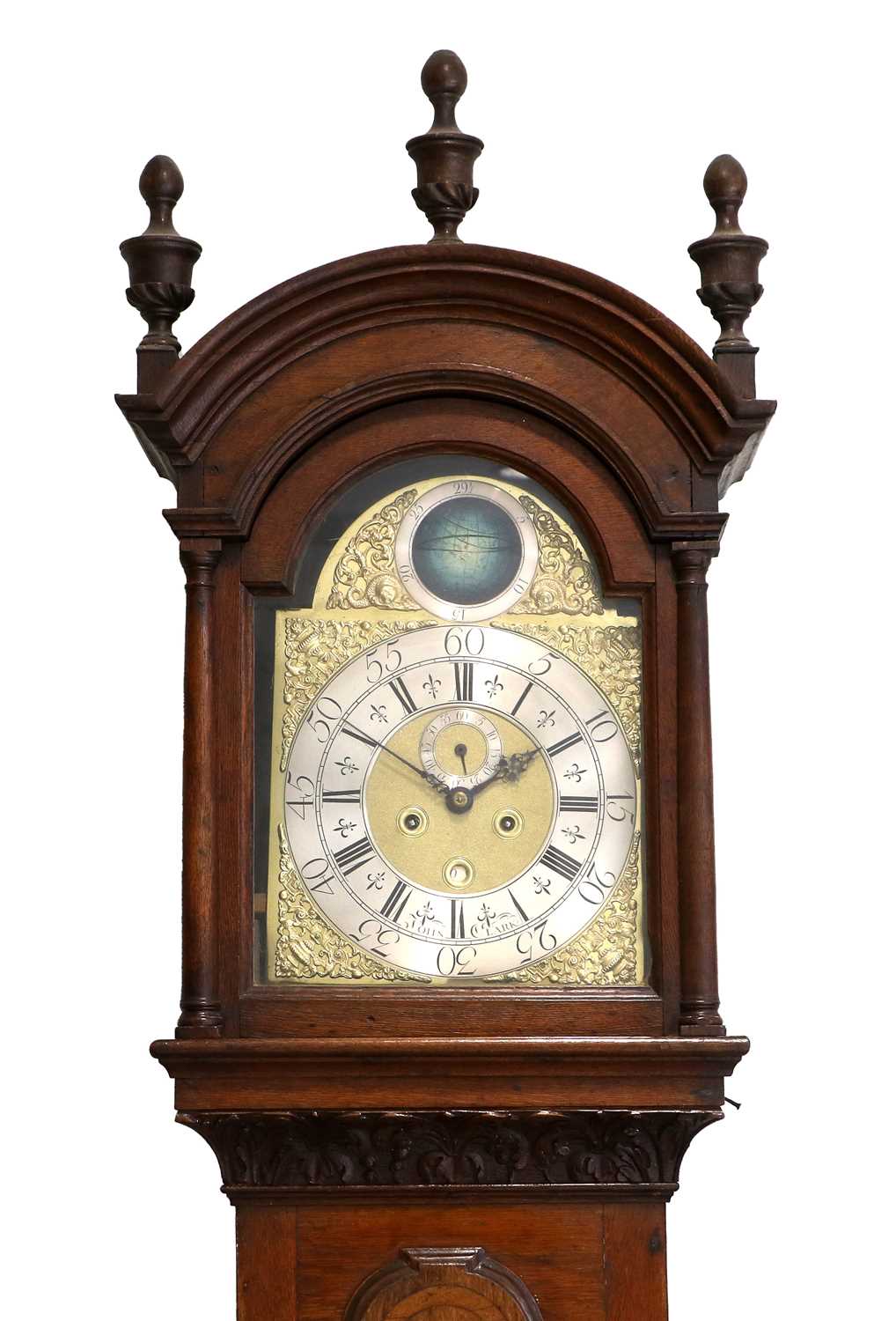 An Oak Eight Day Longcase Clock, arch pediment, arch crossbanded trunk door, carved borders, 12-inch - Image 2 of 5