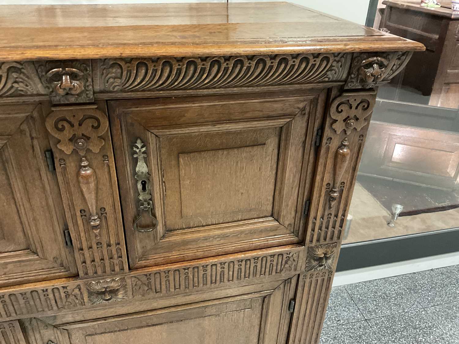 A Late 18th Century Dutch Carved Oak Sideboard, the moulded top above a carved frieze and lion - Image 4 of 10