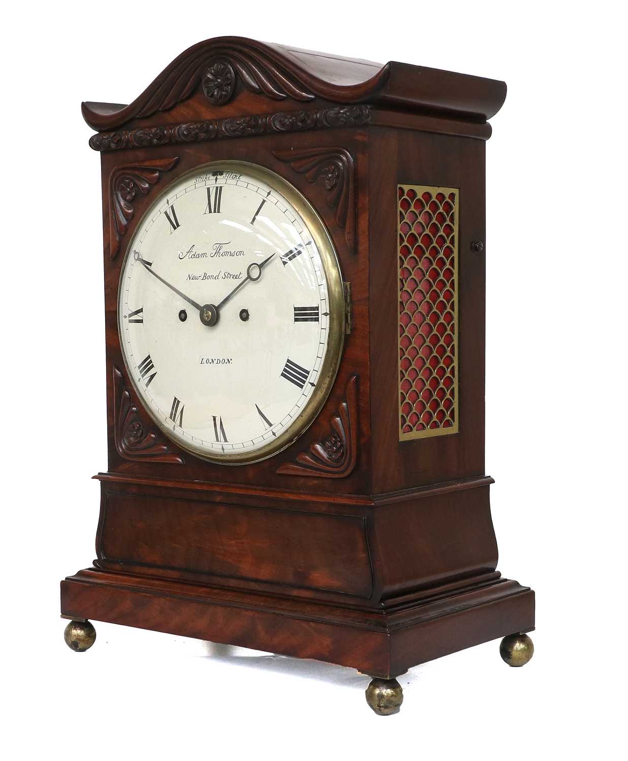 A Mahogany Striking Table Clock, signed Adam Thomson, New Bond Street, London, circa 1840, fish - Image 2 of 4