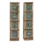 A Pair of 19th Century Indian Polychrome-Painted Iron-Bound Window Shutters, each of rectangular