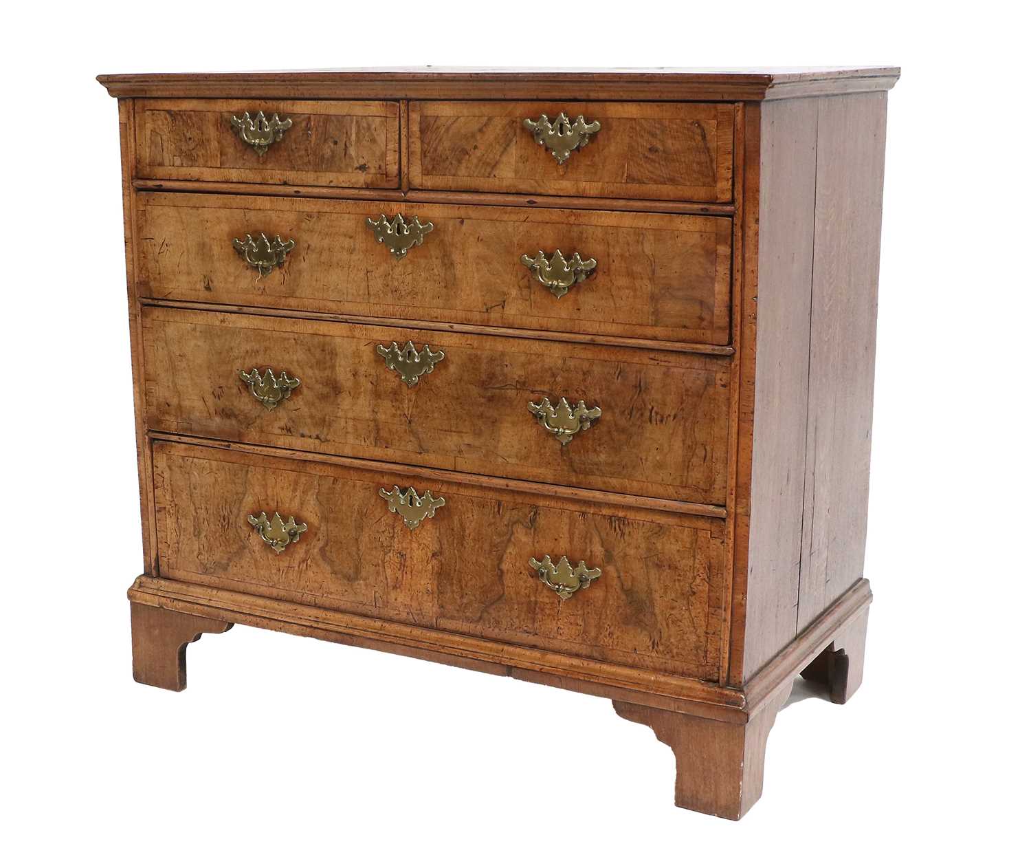 A George II Walnut and Featherbanded Oak-Sided Straight-Front Chest of Drawers, 2nd quarter 18th - Image 2 of 10