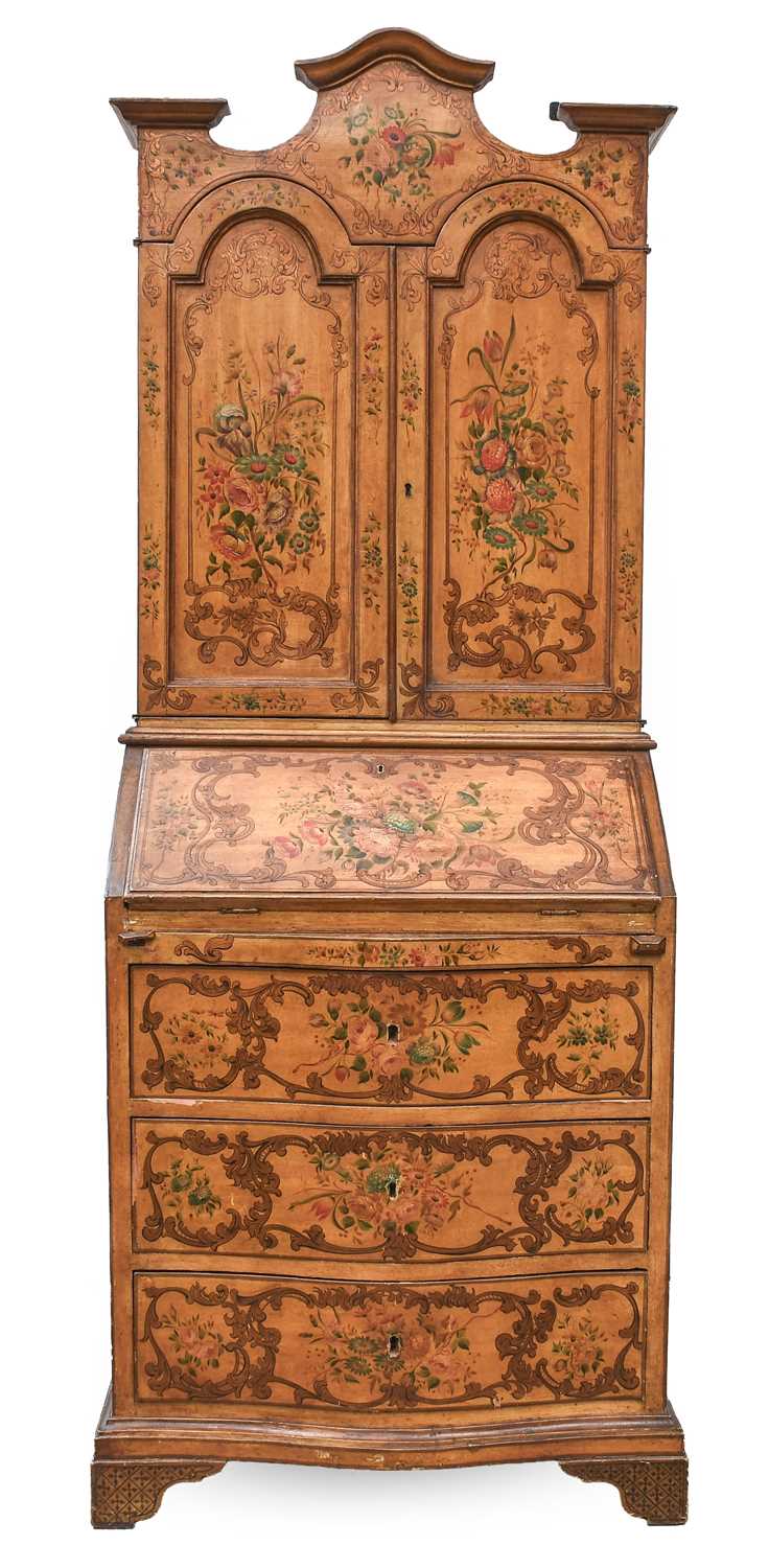 A North-European Polychrome-Painted Bureau, late 19th/early 20th century, painted overall with