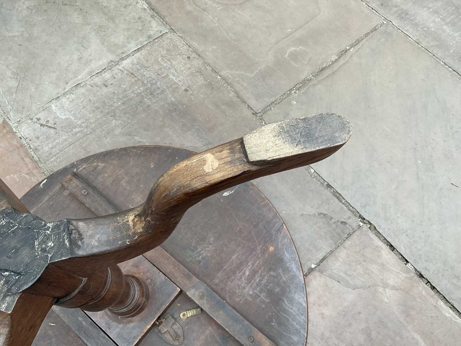 A George III Oak Circular Tripod Table, late 18th century, the flip-top on a vasiform support with - Image 4 of 9