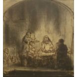 Follower of Rembrandt (1606-1669) Dutch Supper at Emmaus Ink and wash, 19cm by 18cm A flat, even