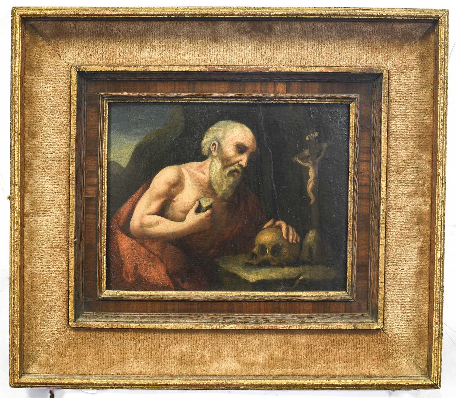 Manner of Guercino (1591-1666) Italian St Jerome Oil on card? laid onto panel, 17cm by 22cm - Image 2 of 3