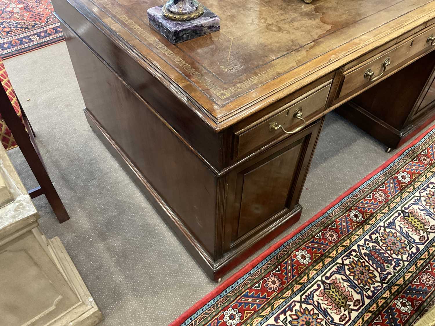 A Late George III Mahogany Double Pedestal Partners' Desk, early 19th century, the rectangular - Image 7 of 9