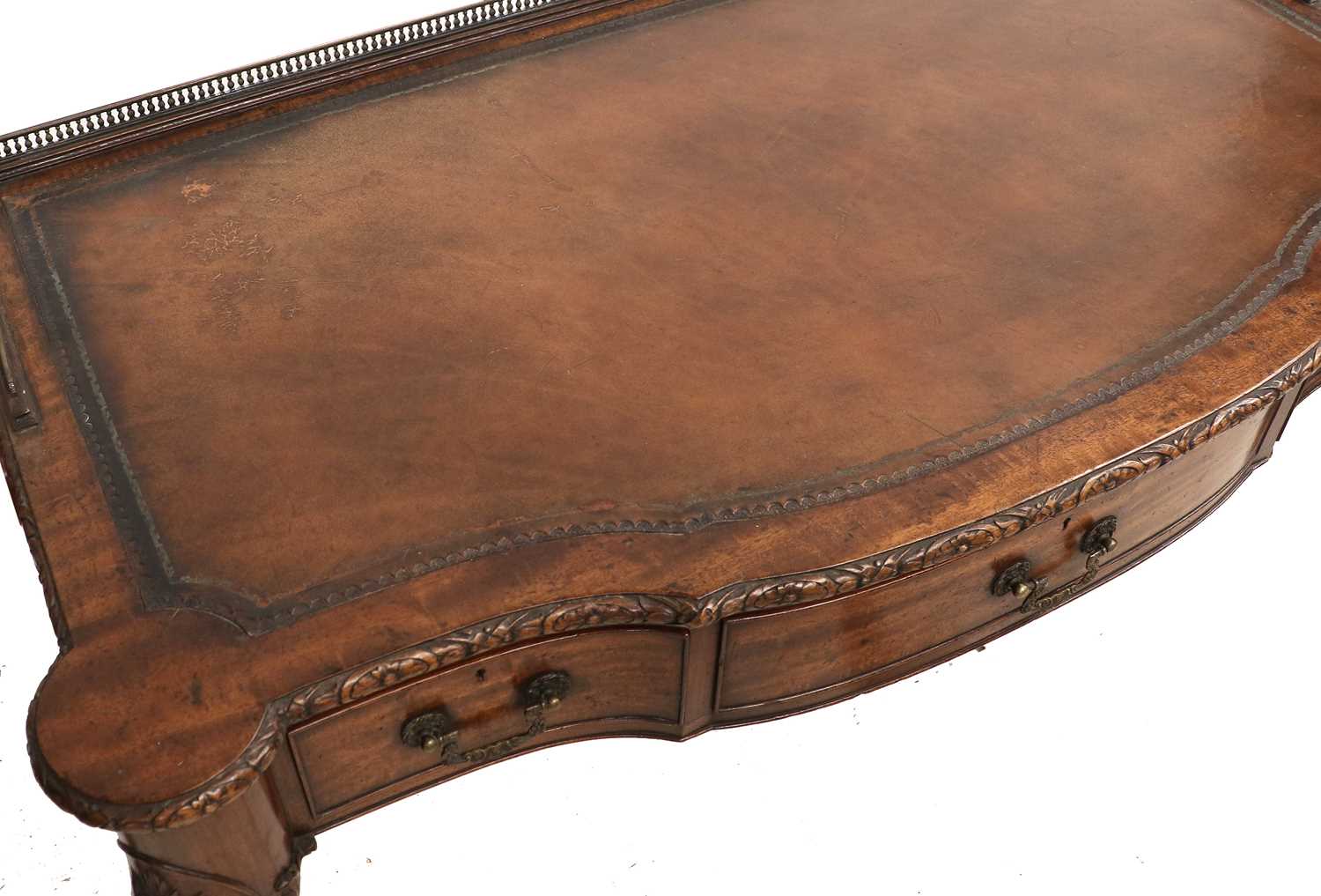 A Late 19th/Early 20th Century Carved Mahogany Writing Table, by Waring & Gillow Ltd, the three- - Image 2 of 2