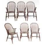 A Set of Six Stained Oak/Ash Windsor-Style Armchairs, of recent date, each with spindle back