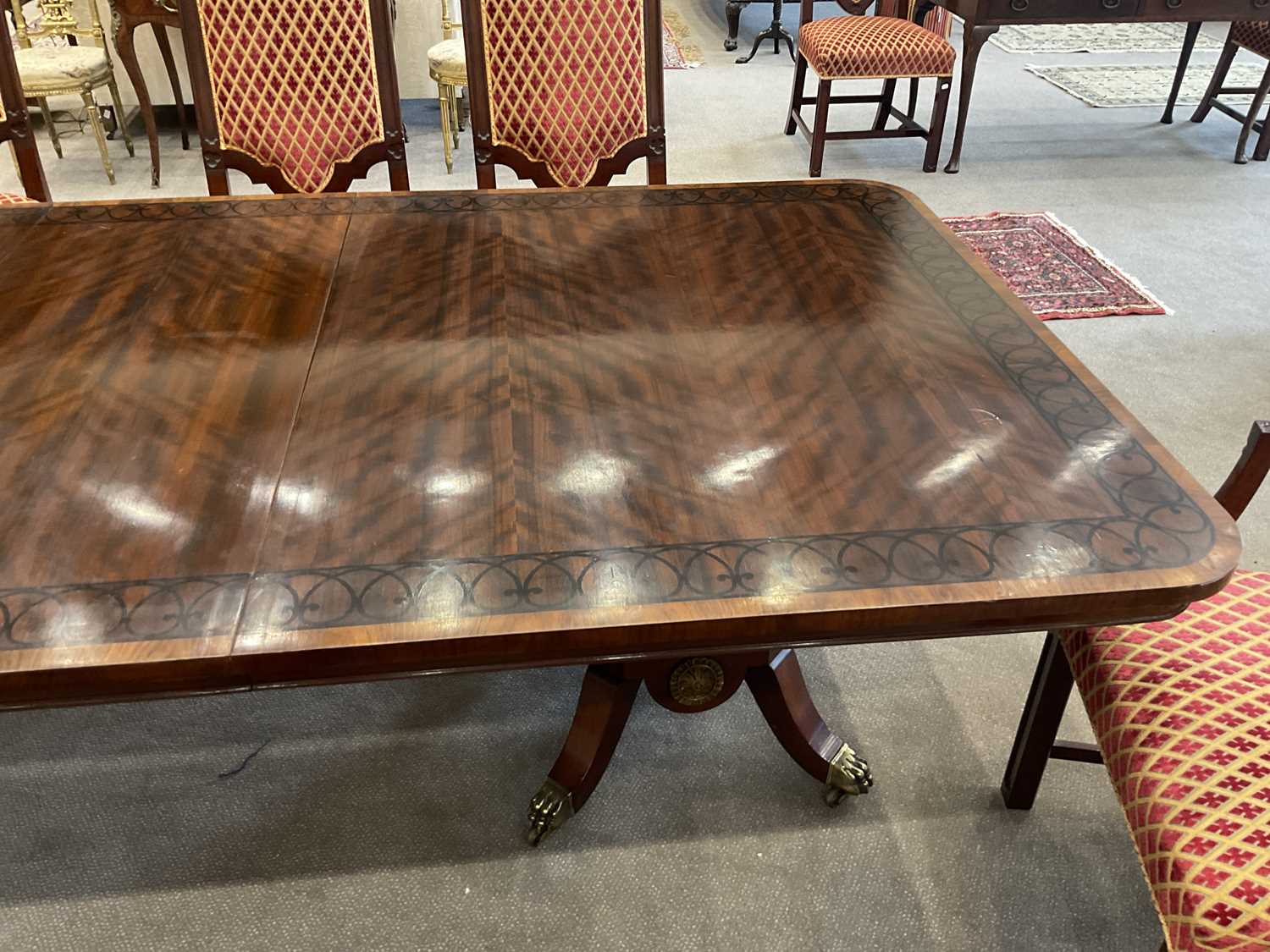 Arthur Brett of Norwich: A Reproduction Mahogany Twin-Pedestal Dining Table, the crossbanded top - Image 9 of 26