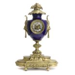 A Gilt Metal and Blue Porcelain Striking Mantel Clock, retailed by Philippe Ft, 66 Palais Royal