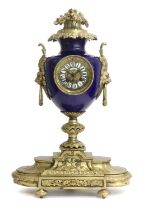 A Gilt Metal and Blue Porcelain Striking Mantel Clock, retailed by Philippe Ft, 66 Palais Royal