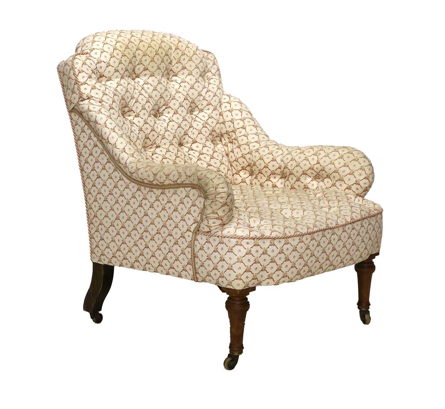 A Victorian Upholstered Armchair, stamped Holland & Sons, Mount Street, London, late 19th century,