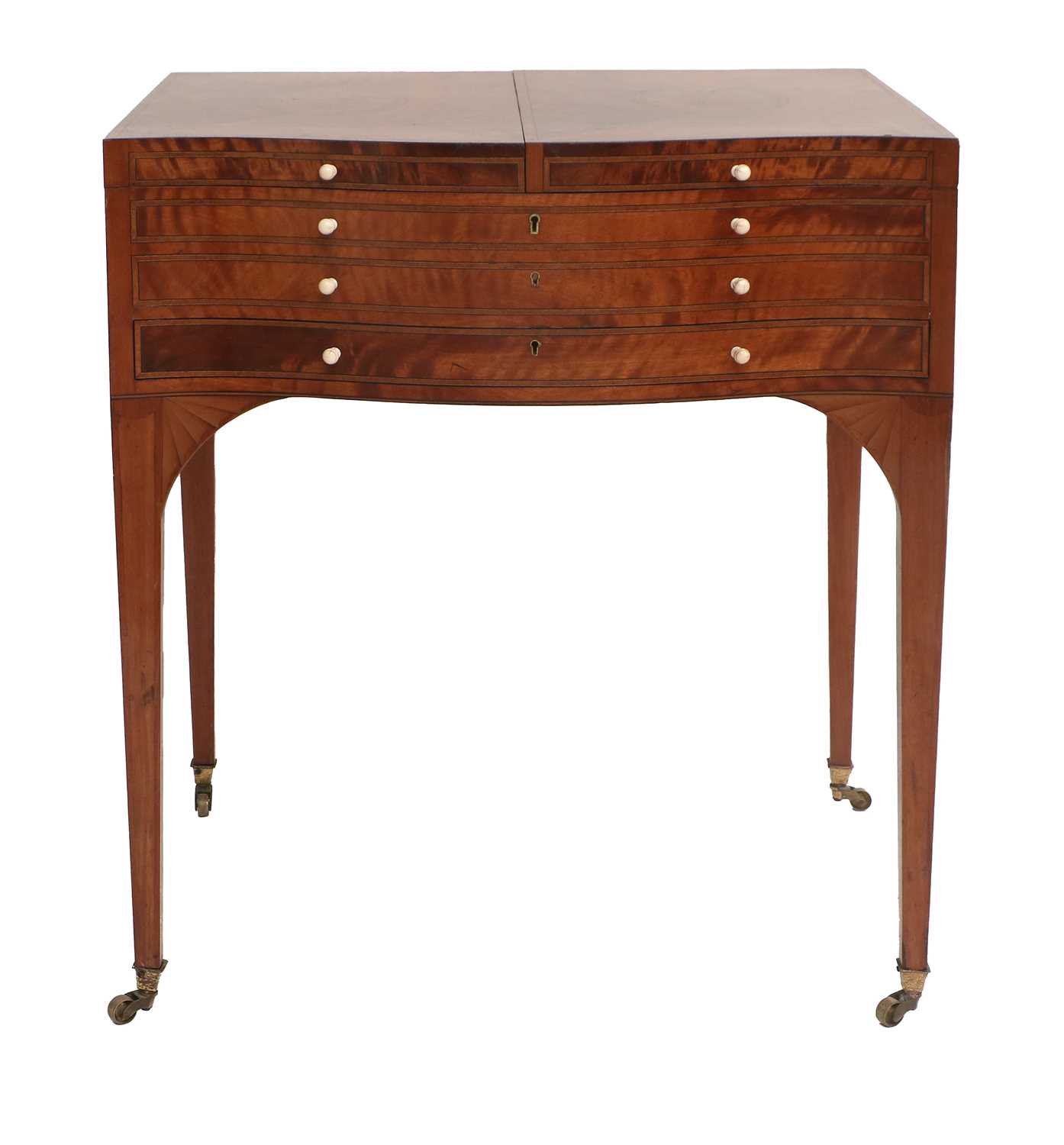 A George III Satinwood, Tulipwood-Banded and Marquetry-Inlaid Serpentine Dressing Table, early