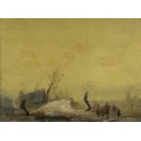Follower of C H J Leickert (1816-1907) Frozen landscape with figures and windmill Indistinctly