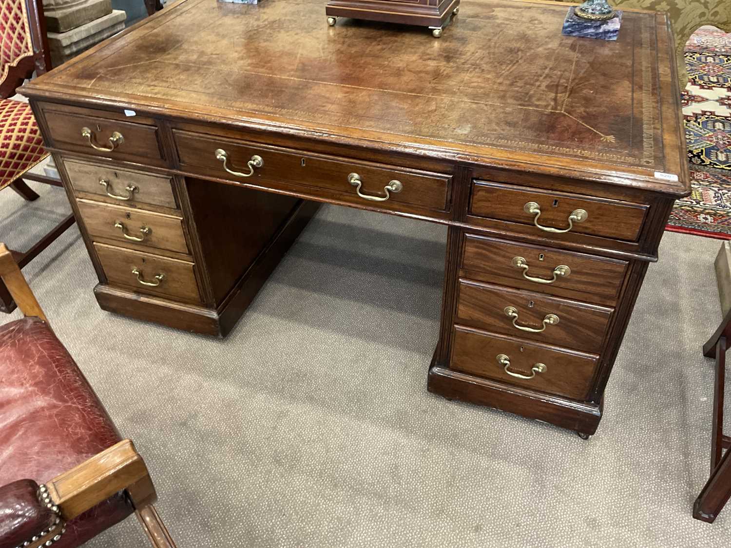 A Late George III Mahogany Double Pedestal Partners' Desk, early 19th century, the rectangular - Image 2 of 9