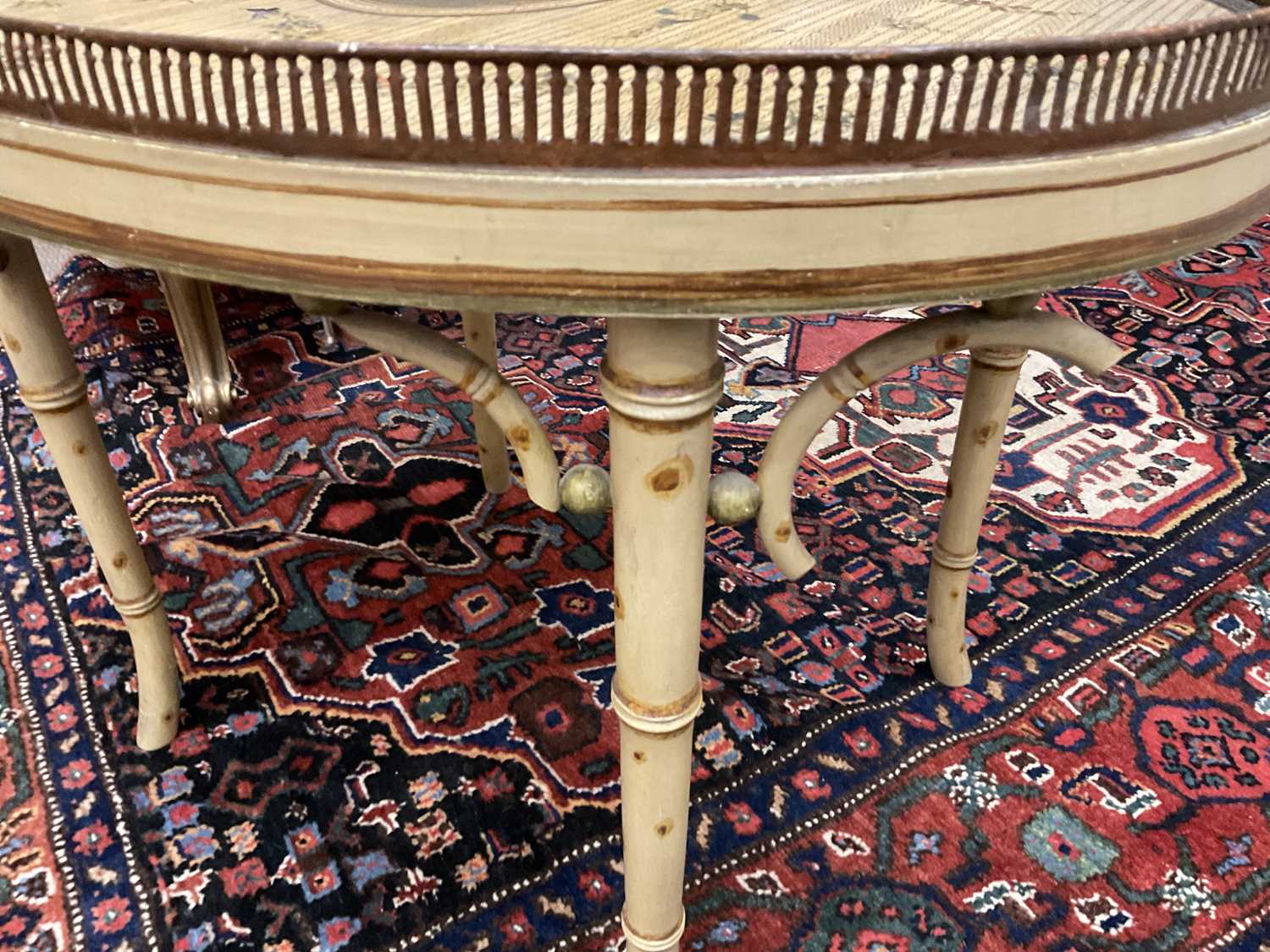 A Regency-Style Cream-Painted Oval Side Table, the toleware tray top with a pierced gallery, the - Image 7 of 14