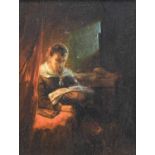 Jan Kuypers (1819-1892) Dutch A gentleman reading by candlelight Oil on panel, 13.5cm by 10cm