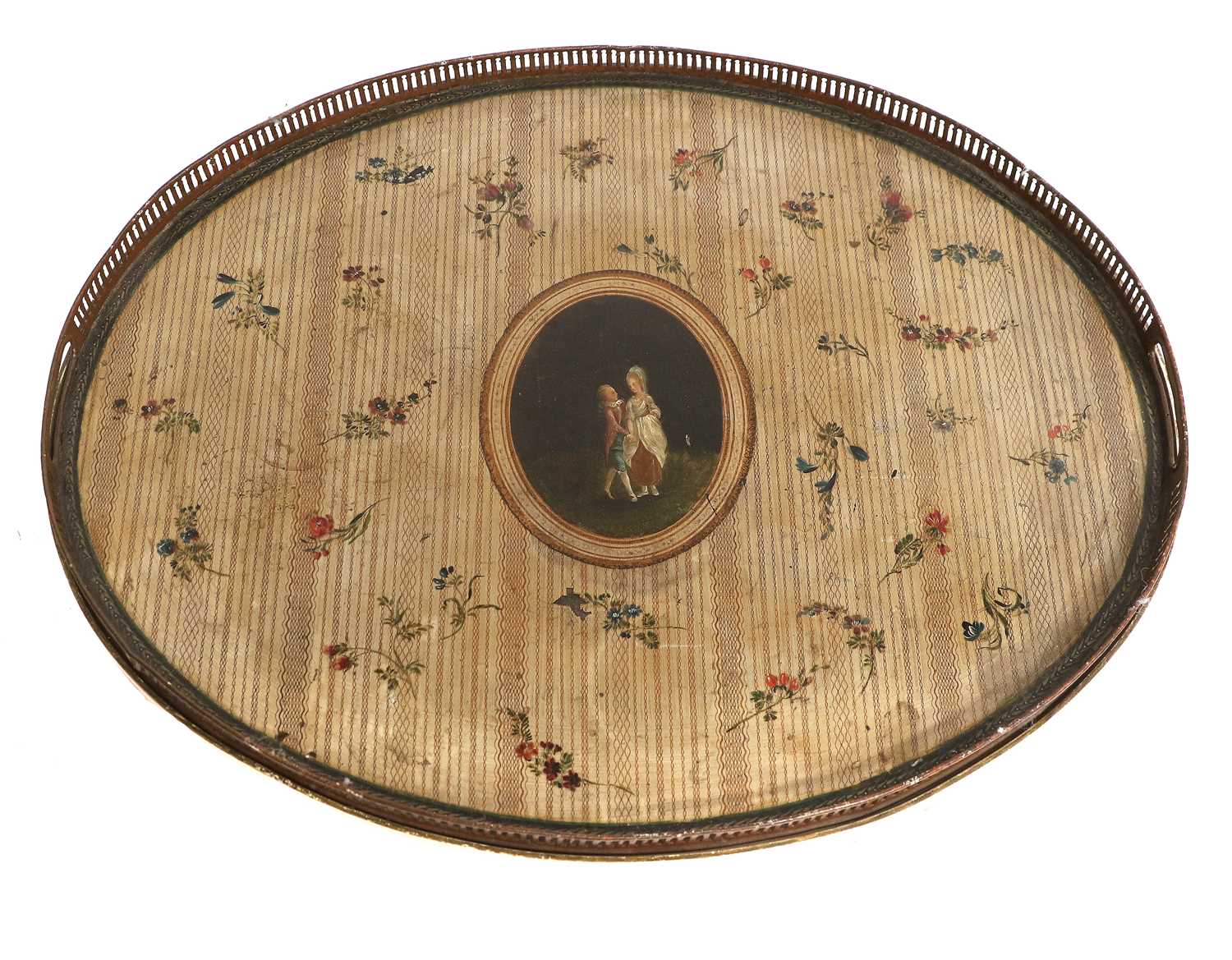 A Regency-Style Cream-Painted Oval Side Table, the toleware tray top with a pierced gallery, the - Image 2 of 14
