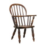 A Mid 19th Century Child's Ash Windsor Armchair, with double spindle back support and turned spindle