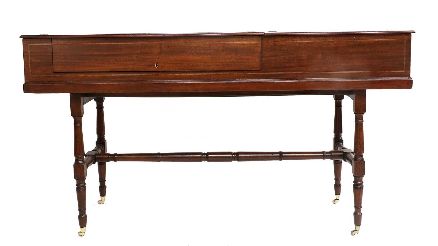 A George III Mahogany and Parquetry-Decorated Square Piano, circa 1800, the hinged lid enclosing a - Image 3 of 11