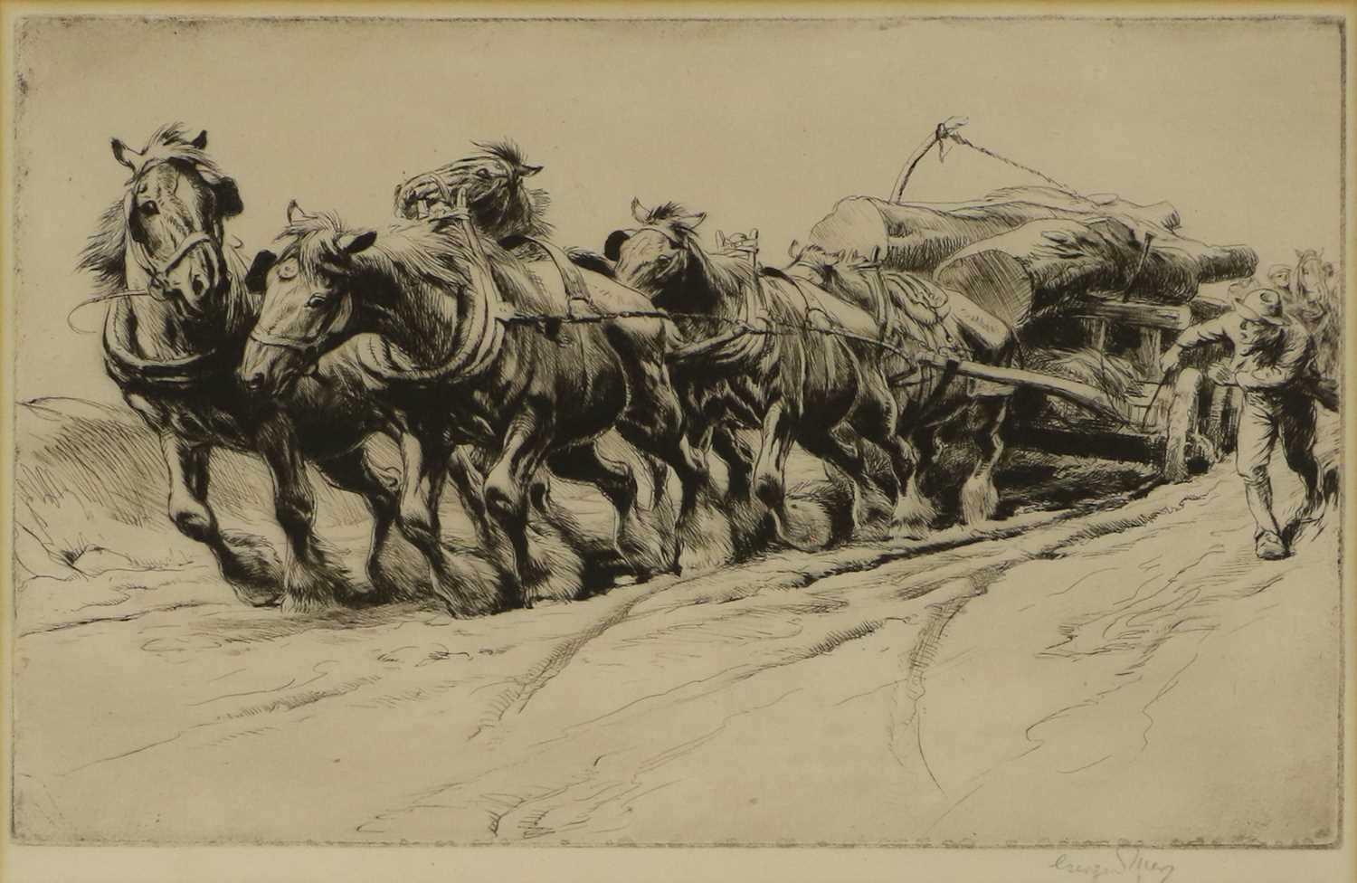 George Soper RE (1870-1942) "The Quarry Team" (1920) Signed in pencil, black and white etching, - Image 2 of 30